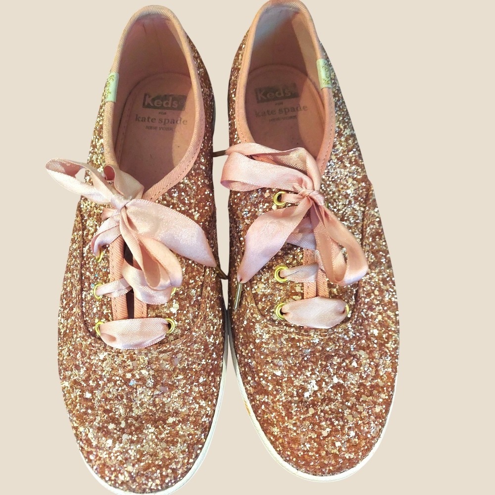 Keds x Kate Spade Fairycore Pink Rose Gold Sparkle Champion Sneakers Womens 6.5W